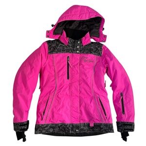 DIVAS SNOW GEAR HOT PINK LACE WINTER JACKET HOODED WOMENS MEDIUM